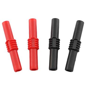 Imagem de E-outstanding 4 peças 4 mm soquete banana fêmea para fêmea adaptador acoplador extensão conector isolado banana plug conectores, preto vermelho