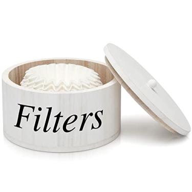 Imagem de Suporte de filtro de café, recipiente de armazenamento de filtro de café de madeira com tampa acessórios de barra de café organizador de estação de café de fazenda para armazenar vários papéis de filtro sacos de chá grãos de café, branco
