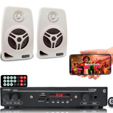 Imagem de Kit Som Ambiente 1002 Bt Control + 2 Caixas Parede Branca 55w