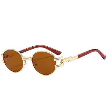 Imagem de Óculos de sol redondos de metal fashion steampunk femininos masculinos designer de proteção solar óculos de sol hip hop vintage tons góticos, chá cheio de ouro c3, tamanho único