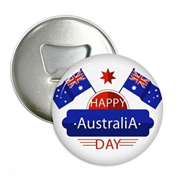 Imagem de Emblema multifuncional com bandeira feliz e estrela com abridor de garrafas e ímã de geladeira