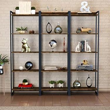 Imagem de Conjunto 3 Estantes para Livros Altas Industrial Aço Multiuso 187x60cm Active Yescasa Carvalho Dark