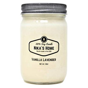 Imagem de Nika's Home Vela de soja de lavanda baunilha – frasco de vidro de 340 g – não tóxico – derramado à mão nos EUA, queima longa 50-60 horas altamente perfumada, totalmente natural, queima limpa