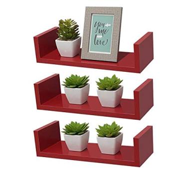 Imagem de Kit 3 Prateleiras U 50 x 10cm Vermelha Suporte Invisível