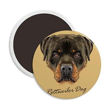 Imagem de Black Feroz Rottweiler cão animal de estimação cerâmica redonda ímã lembrança decoração