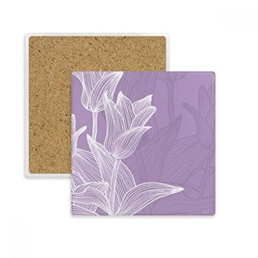 Imagem de Porta-copos com ilustração de tulipa de planta de flor quadrada, suporte de subplaca, pedra isolante