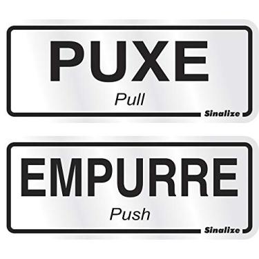 Imagem de Placa em Alumínio Puxe Empurre, Sinalize, Prata, 15 x 15 cm, Pacote de 1