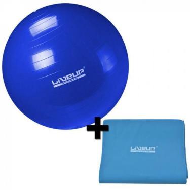 Imagem de Kit Bola Suica 65 Cm + Faixa Elastica Intensidade Forte Azul  Liveup S