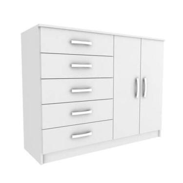 Imagem de Cômoda 2 Portas 5 Gavetas Atenas Evidencia Cor Branco
