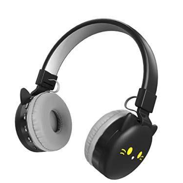 Imagem de YLFASHION Fone de ouvido com desenho de gato preto com fio FM, fone de ouvido estéreo para música, fone de ouvido infantil sobre a orelha para estudo (gato preto)