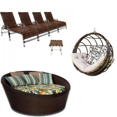 Imagem de Kit com 4 Espreguiçadeiras, 1 Balanço Hungria, 1 Chaise e Mesa Centro 