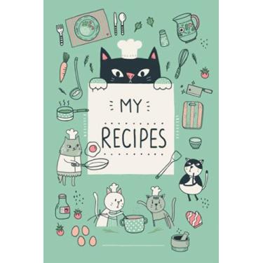 Imagem de Meu livro de receitas com ilustrações fofas de gatinhos (capa verde menta): mantenha suas receitas favoritas neste diário de culinária/caderno (Meu livro de receitas com lindos gatos)