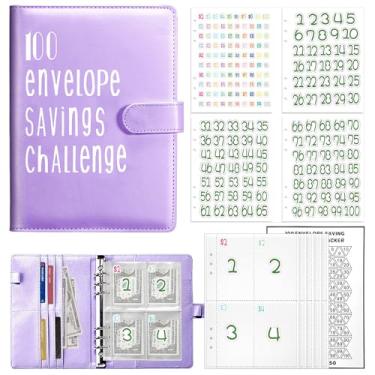 Imagem de Fichário de desafio de envelope de 100 dias com etiquetas de número de dinheiro, adesivos, organizador de fichário de orçamento, livro de desafios de economia de dinheiro, para enchimento de dinheiro, fichário de poupança com envelopes de dinheiro, fichário com fivela magnética A5