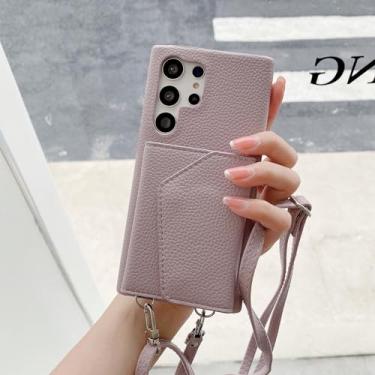 Imagem de Moda Litchi Leather Neck Strap Phone Case Para Samsung S23 Ultra S20 S21 S22 Note 8 9 10 20 Crossbody Capa Carteira Para Galaxy A72 4G 5G Light Purple