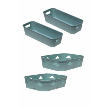 Imagem de Kit 4 Organizador Multiuso Verde Gaveta Armário 2 Tamanhos