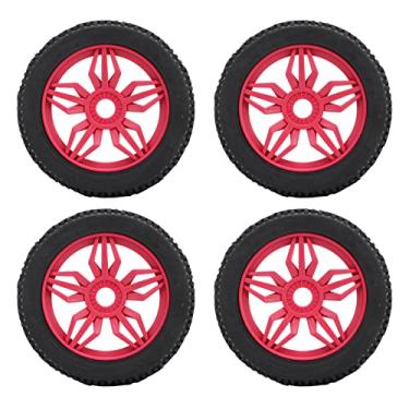 Imagem de Rodas de Carro RC, 4 PCS Pneus de Borracha Controle Flexível Ecologicamente Correto Forte Amortecimento Superfície Irregular Engrossada para Carro de Controle Remoto 1/8 (Vermelho)