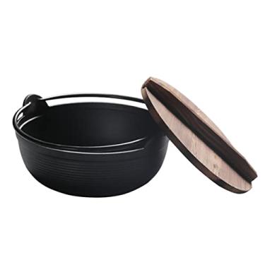 Imagem de NOVO Pote Sukiyaki, panela de ferro fundido, panela de sopa, frigideira antiaderente não revestida engrossada, panela quente com tampa de madeira (diâmetro 25 cm)