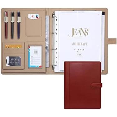 Imagem de Padfólio De Couro Com Zíper A4 Portfólio Porta-pads Pasta De Bloco De Notas De Couro PU Comercial Para Currículos Entrevistas Fichário Executivo Para Mulheres Homens Mulheres Padfólio,Marrom,Sem C