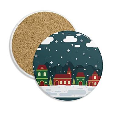 Imagem de Porta-copos de cerâmica para casa na árvore da nuvem com floco de neve e caneca, pedra absorvente para bebidas, presente de 2 peças