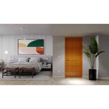 Imagem de Porta de Madeira 210x70cm Mso Eucaplac Frisada Tivoli Eucatex Nogal Mel