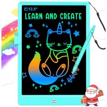 Imagem de BUKEBU Tabuleta de escrita LCD, bloco de desenho colorido de 12,5 polegadas, mesa de desenho eletrônica, blocos de desenho, presentes de viagem para crianças de 3, 4, 5, 6, 7, 8 anos, meninos (azul)