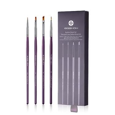 Imagem de Conjunto de pincéis de maquiagem Delineador – Pincel de delineador angular, pincel de delineador, kit de pincéis ultrafinos para delineador de precisão detalhada, enchimento de sobrancelha, pintura corporal ou rosto, 4 peças