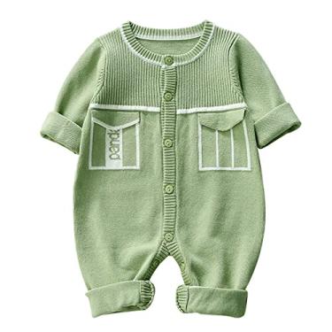Imagem de Macacão de malha de algodão de manga comprida para bebês recém-nascidos para meninos e meninas, Verde, 6-9 Meses