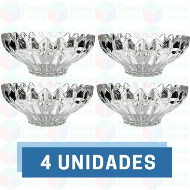 Imagem de 4 Vasilha de Vidro Resistente Desenhado p/ Petisco Sobremesa