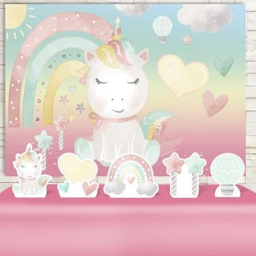 Imagem de Kit Decoração Festa de Aniversário Infantil Painel + Displays Unicornio Aquarela