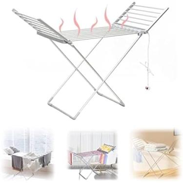 Imagem de Cremalheira de secagem elétrica aquecida do arejador da roupa de 20 barras, secador de asas dobráveis ​​230w aquecedor interno de toalhas da cremalheira do cavalo, suporte do trilho com inte