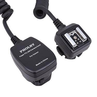 Imagem de PHOLSY 2 m E-TTL Flash Speedlite Sync Cord Hot Shoe compatível com Canon T8i, T7i, T6i, T6i, T6s, T5, T5i, SL3, 90D, 80D, 77D, 7D, 6D, 5D, M3, M5, M6, etc, substitui OC-E3