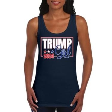 Imagem de Camiseta regata feminina Trump Girl 2024 45 President MAGA America First FJB Let's Go Brandon Republican Patriotic, Azul marinho, XXG