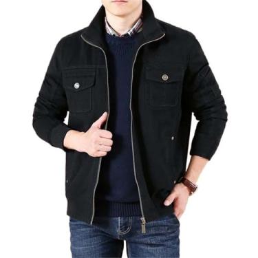 Imagem de Aoleaky Jaqueta masculina primavera outono Europa estilo casual cáqui casaco masculino algodão preto casacos agasalhos, Preto, M