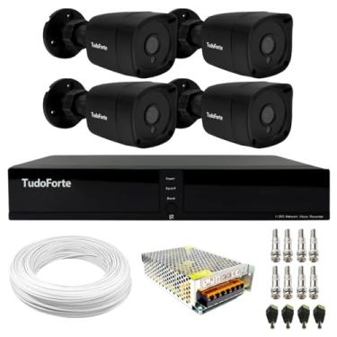 Imagem de Kit 4 Câmeras Bullet Black Tudo Forte TF 2020 B Full HD 1080p com Visão Noturna 20M Proteção IP66 + DVR Tudo Forte TFHDX 3304 4 Canais