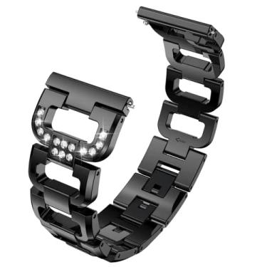 Imagem de Pulseira de 22 mm compatível com Samsung Gear S3 Frontier/Classic Watch de 22 mm, pulseira de diamante de liga metálica de cristal e strass de substituição para Galaxy Watch de 46 mm (22 mm, preta)
