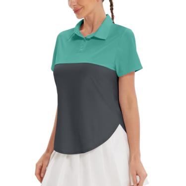 Imagem de addigi Camisa polo feminina de golfe FPS 50+, proteção solar, 3 botões, manga curta, secagem rápida, atlética, tênis, golfe, Z_cinza_cinza verde, XXG