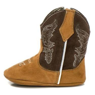 Imagem de Bota Texana Feminina Botina Infantil Couro Costura Reforçada Confortável Cano Logo Bordado-Masculino