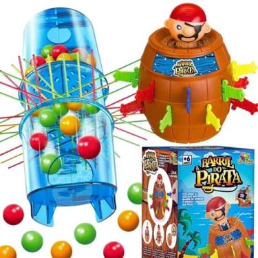 Imagem de Kit Jogos Infantil Pula Pirata Barril + Tira Vareta Tubo pega varetas Brinquedo Educativo Criança 5 anos Presente menino menina