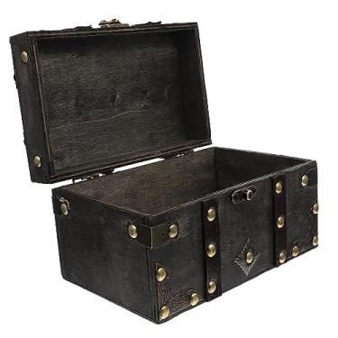 Imagem de Caixa de madeira retro tesouro baú diversos armazenamento baú recipiente de armazenamento de jóias presentes de madeira casos de armazenamento de jóias de madeira para jóias brinco antigo menina caixa