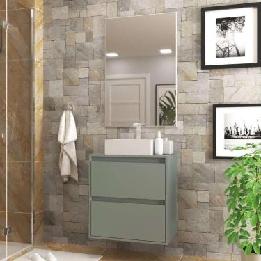 Imagem de Gabinete Para Banheiro Com Cuba E Espelheira 60cm Mdf Verde Dubai - On Móveis