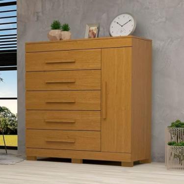 Imagem de Cômoda 1 Porta 5 Gavetas 100% MDF Miosótis Espresso Móveis Cinamomo