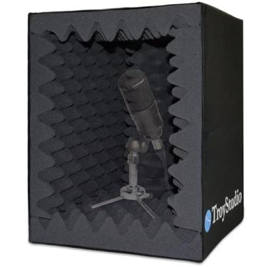 Imagem de Troystudio Cabine vocal portátil, grande escudo de isolamento de microfone dobrável, caixa de absorção de eco de som de estúdio de gravação de música, mesa e suporte, use filtro de reflexão com espuma