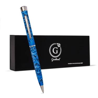 Imagem de Garland Caneta de metal Twist – Feita nos EUA – Design Paisley azul com acabamento cromado, presente para clientes, graduados, aparência profissional, caixa de presente, recarregável com refil