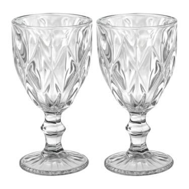 Imagem de Jogo 2 Taças de Vidro Diamond 340ml para Água, Suco e Vinho para Mesa Posta - Cor: Transparente