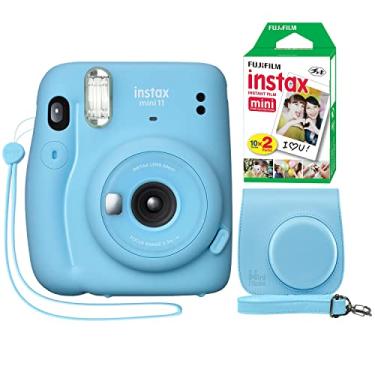 Imagem de Fujifilm Câmera instantânea Instax Mini 11 azul celeste + capa personalizada minimalista + filme Fuji Instax 20 folhas, pacote duplo