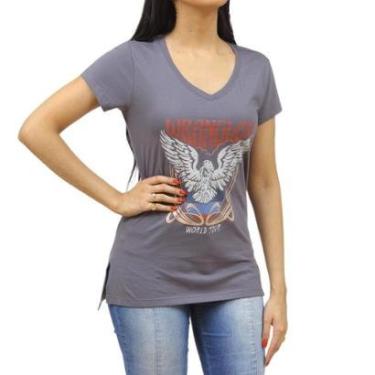 Imagem de Camiseta Feminina Decote V Cinza Wrangler 34411-Feminino