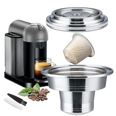 Imagem de Sesama Adaptador reutilizável de cápsulas de café em aço inoxidável, compatível com Nespresso Vertuo ENV135 GCA1 para cafeteira Espresso, linha original, sabor de café, prata