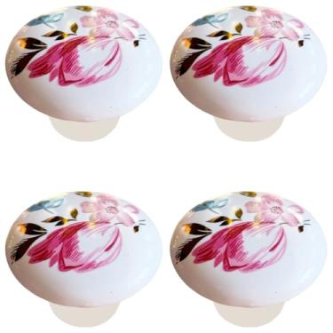 Imagem de Tverghvad Puxadores de gaveta de cerâmica pintados à mão, [pacote com 4] puxadores e puxadores redondos de flores vintage, puxadores de móveis de cozinha para cômoda/armário/guarda-roupa/armário