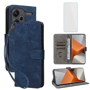 Imagem de IUQXU Capa carteira para celular Redmi Note 13 Pro Plus 5G com protetor de tela [bloqueio RFID] Suporte de cartão de couro para celular feminino para Redmi Note13 Pro + Note 13Pro Plus 5G azul