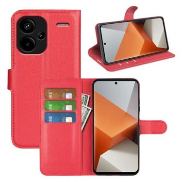 Imagem de Kezaizhe Capa flip para Xiaomi Redmi Note 13 Pro+ Capa protetora magnética de couro PU para Redmi Note 13 Pro Plus 5G Folio Book Cover com suporte (vermelha)